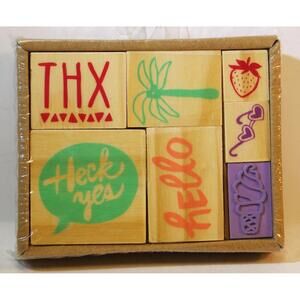 Rubber wood Stamps Set THX, Hello, Heck Yes, Palm Tree, Ice Cream by Horizon